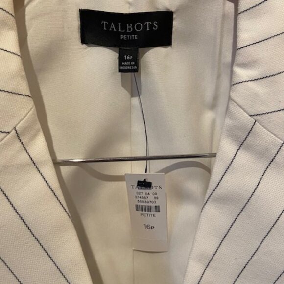 Talbots Double Breasted Blazer Nautical Stripe Navy/Cream Womens Sz16 Petite - Picture 2 of 5